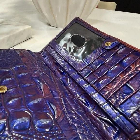 Brahmin Burgundy and Chestnut Crocodile Embossed Clutch - Picture 8 of 12